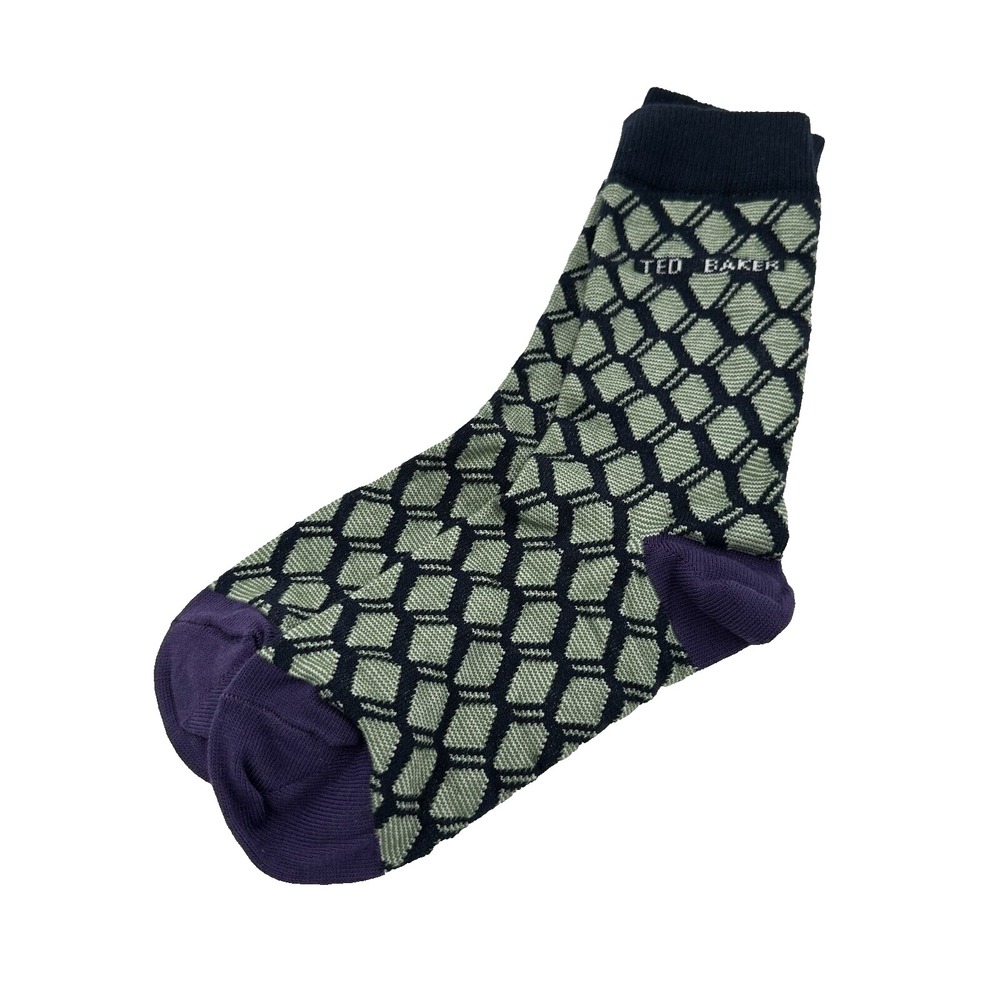 Ted Baker Crew Socks Purple Mint Green Black Mid Calf Geometric Mens 6-10